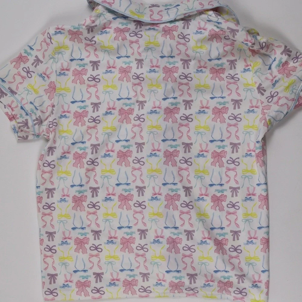 Happy Trends Pajama Top Bow Print White Pink Large 10/12 NWT